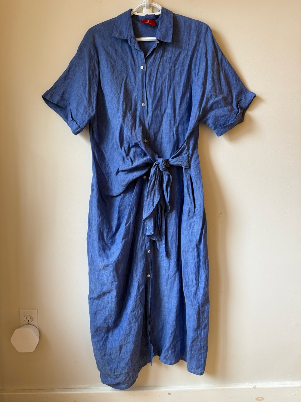 Lion of Porches linen shirt dress faux wrap with waist tie pockets midi XL
